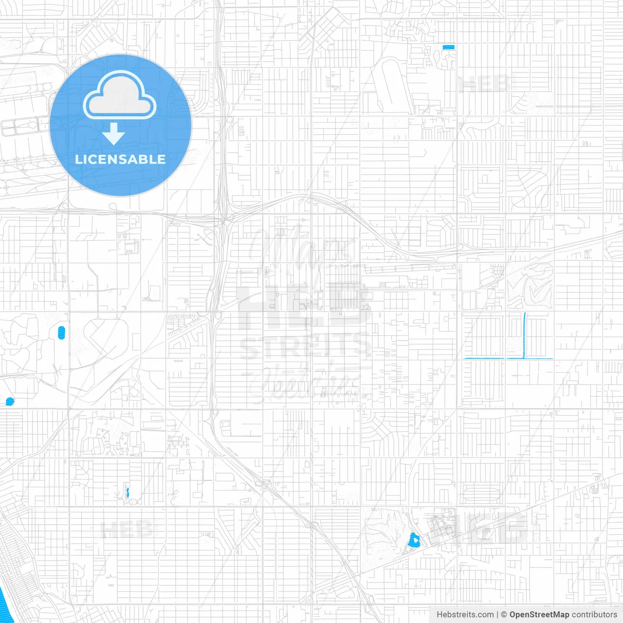 Hawthorne, California, United States, PDF vector map with water in focus