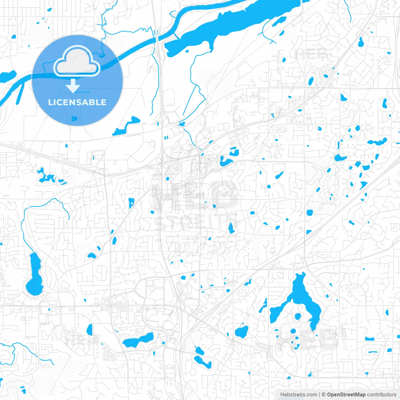 Burnsville, Minnesota, United States, PDF vector map with water in focus