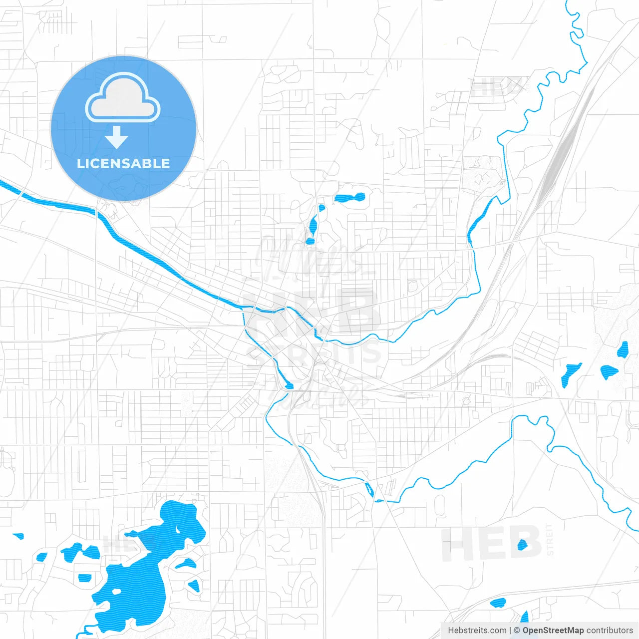 Battle Creek, Michigan, United States, PDF vector map with water in focus