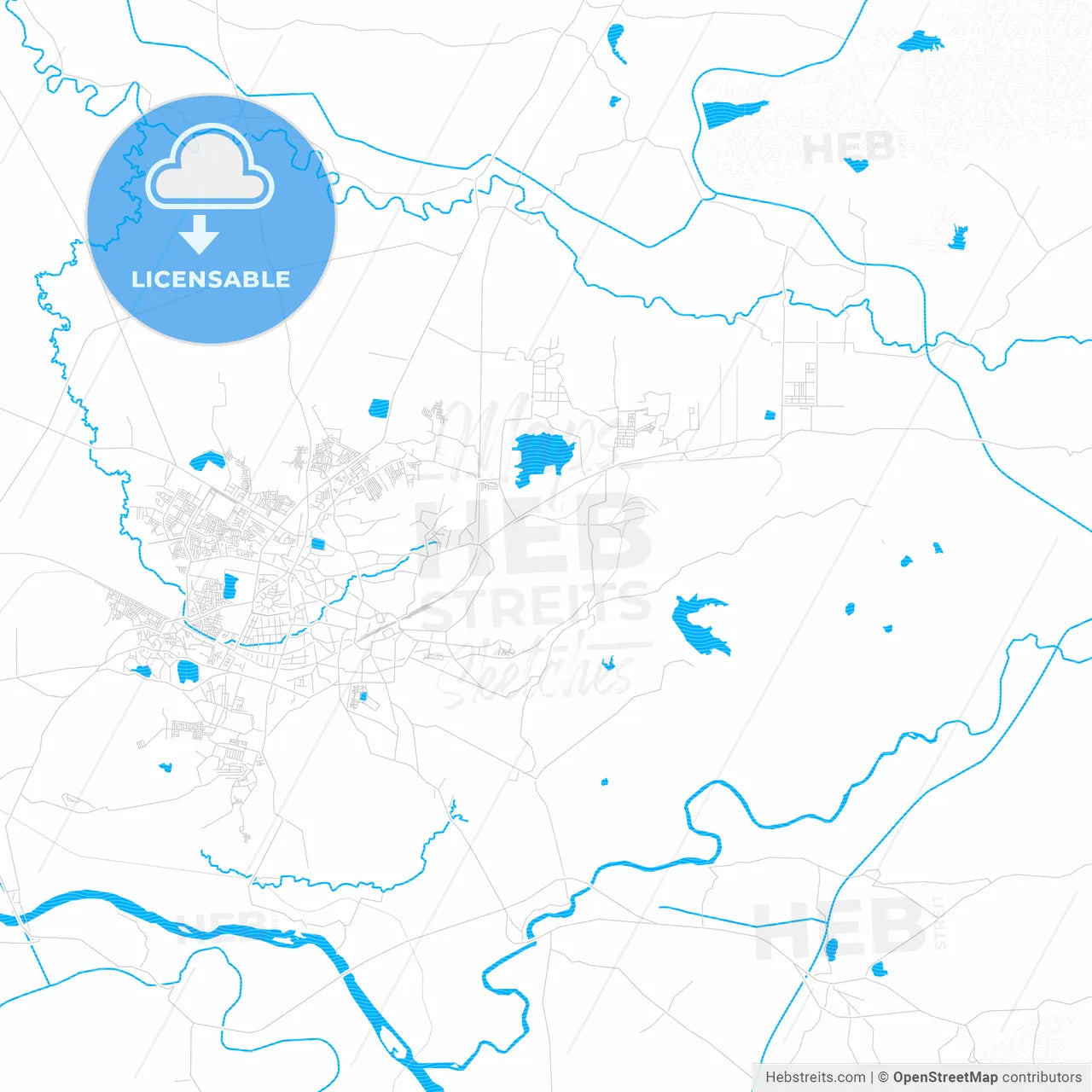 Jabalpur, India PDF vector map with water in focus