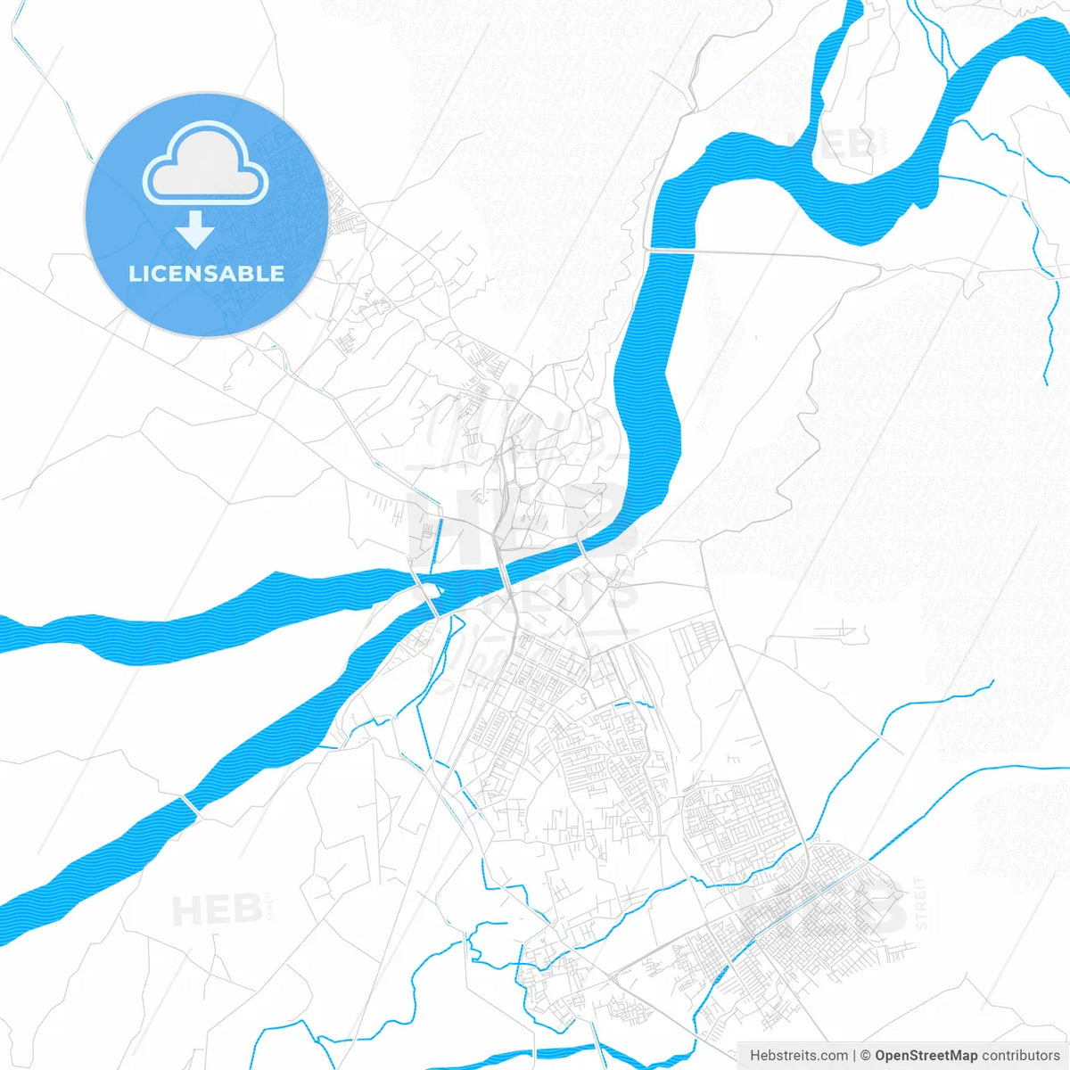 Jammu, India PDF vector map with water in focus