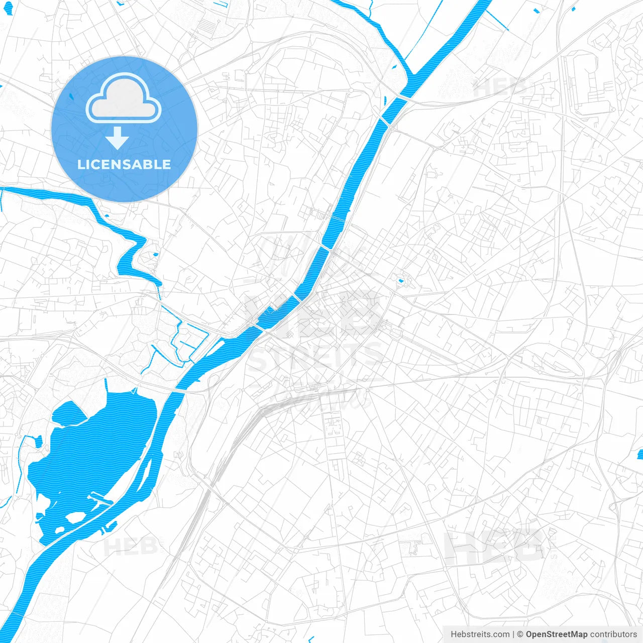 Angers, France PDF vector map with water in focus