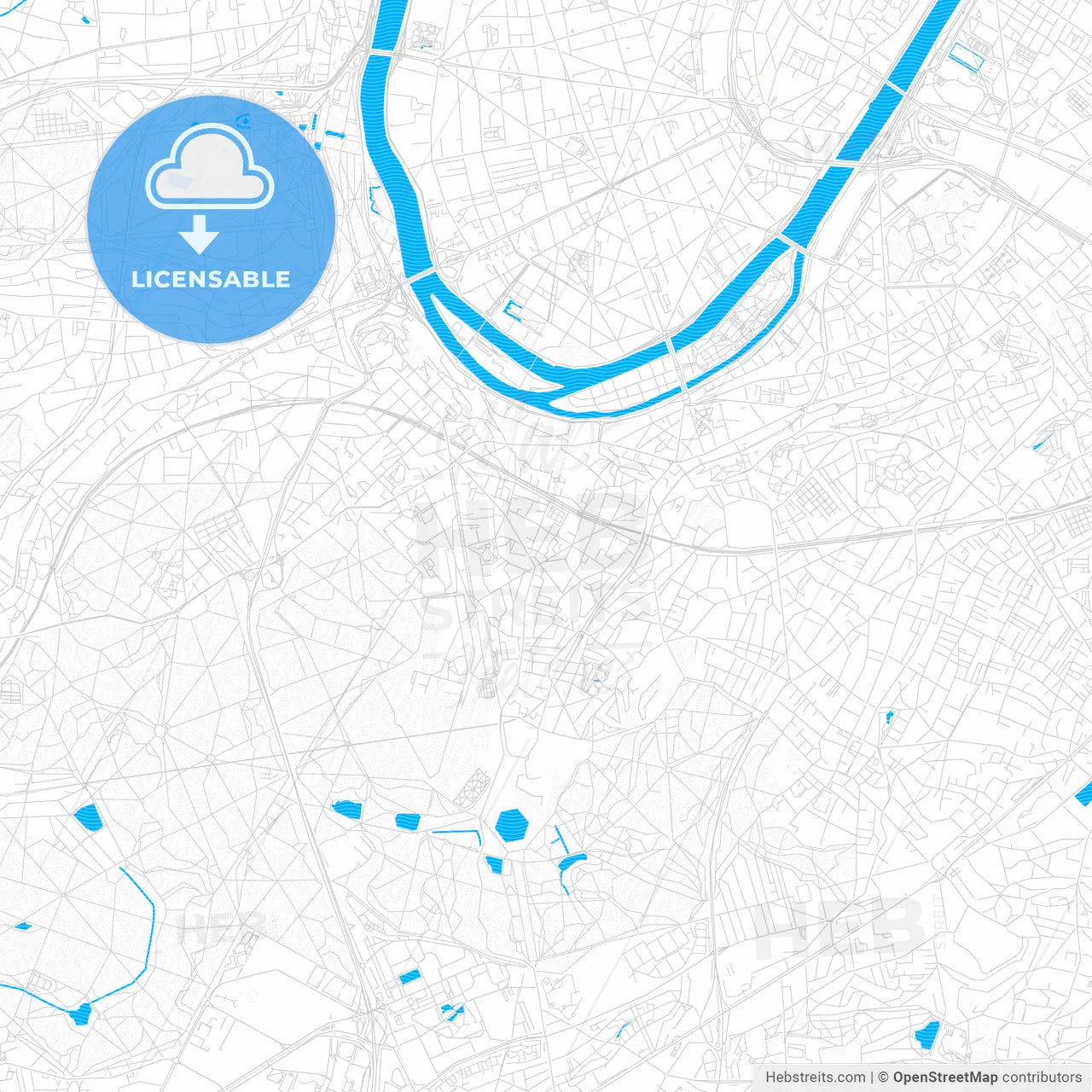 Meudon, France PDF vector map with water in focus