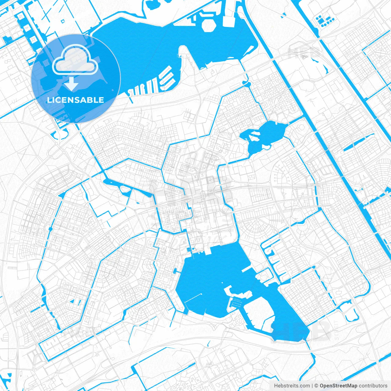 Almere, Netherlands PDF vector map with water in focus