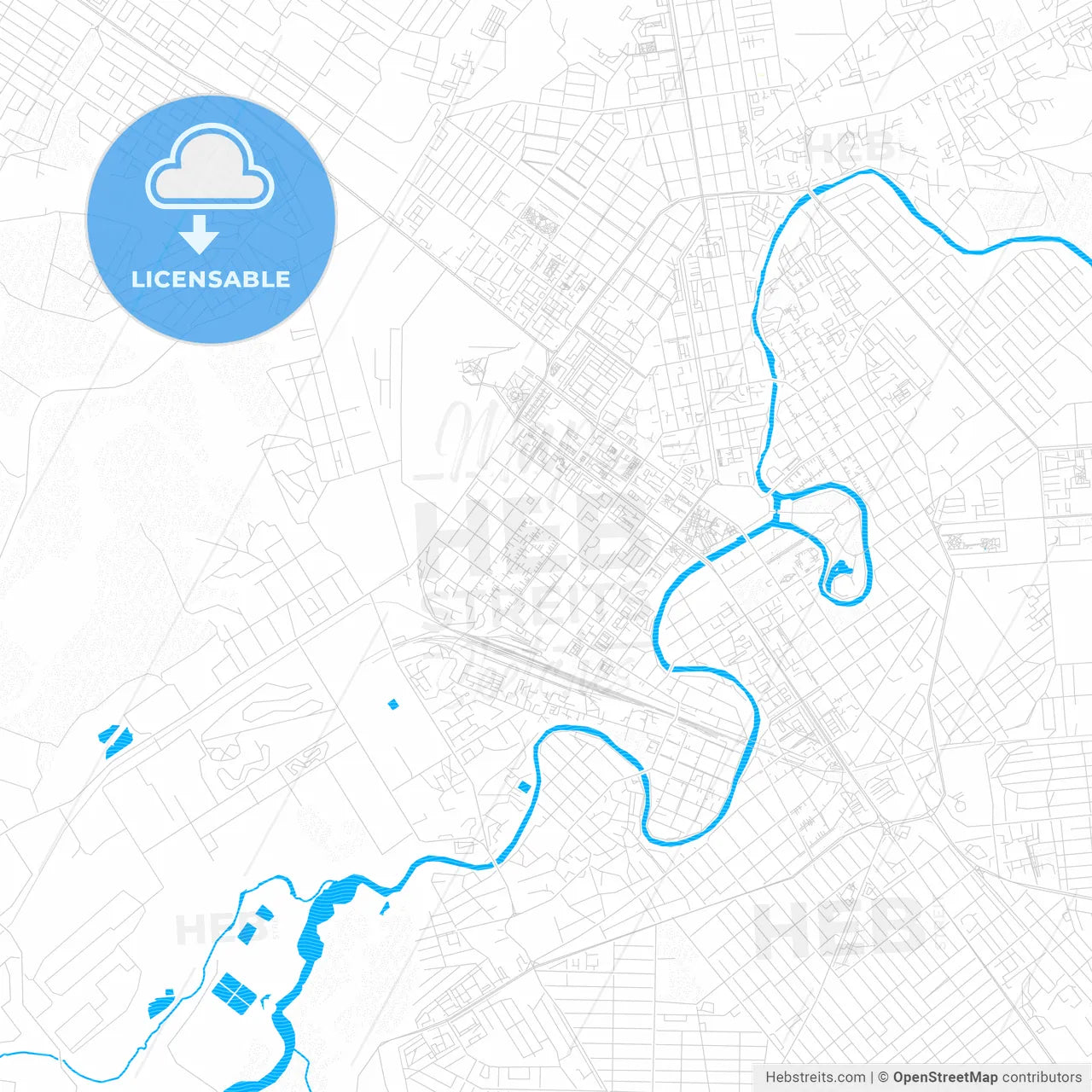 Grozny, Russia PDF vector map with water in focus