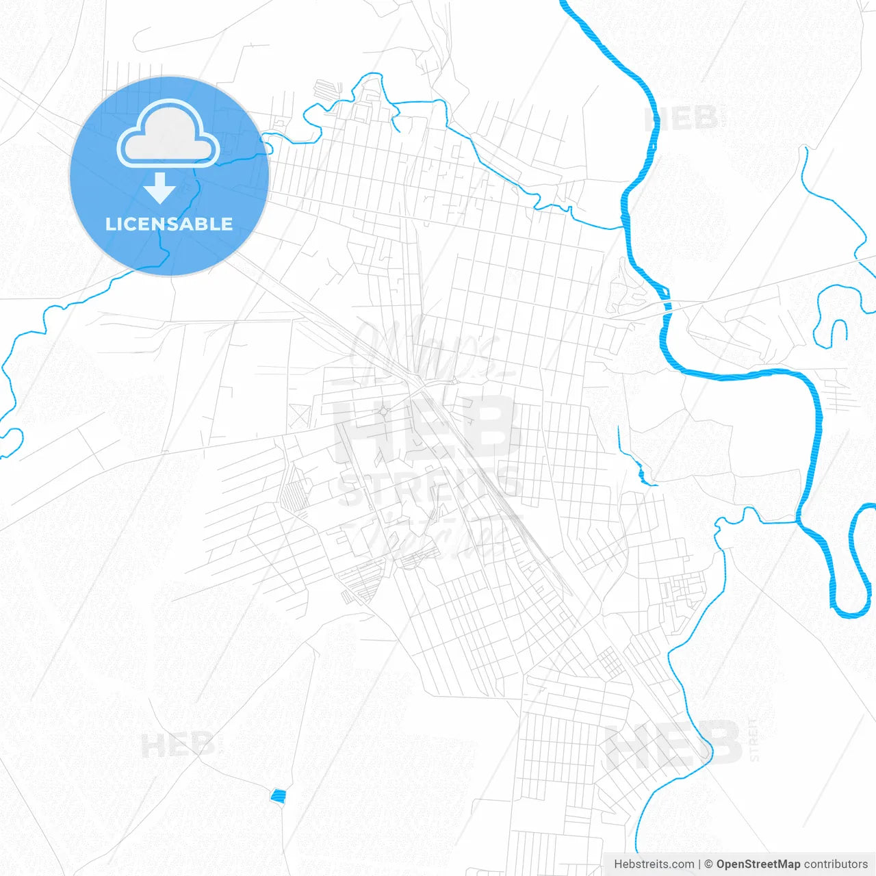 Buzuluk, Russia PDF vector map with water in focus