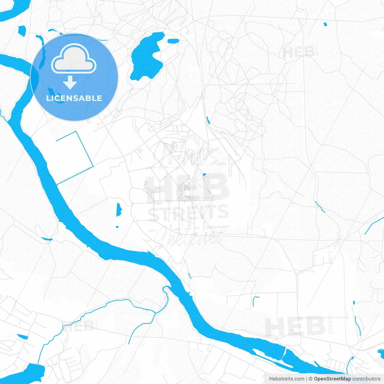 Lytkarino, Russia PDF vector map with water in focus