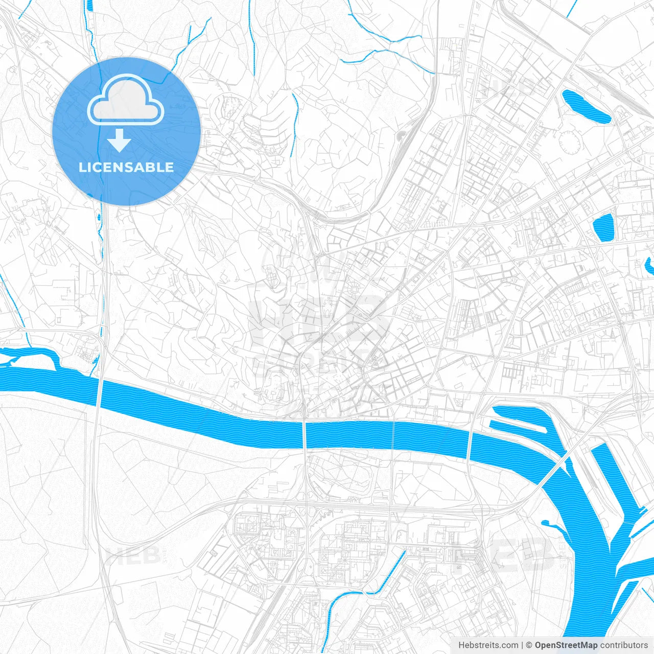 Bratislava, Slovakia PDF vector map with water in focus