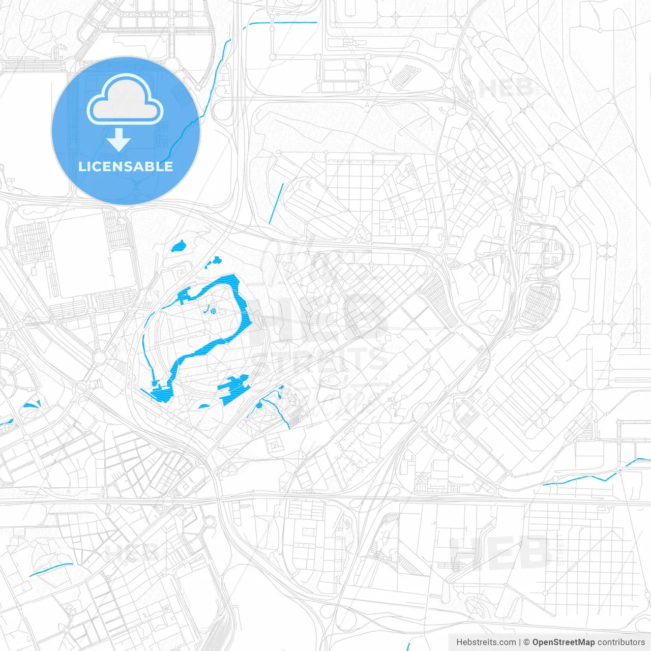 Barajas de Madrid, Spain PDF vector map with water in focus