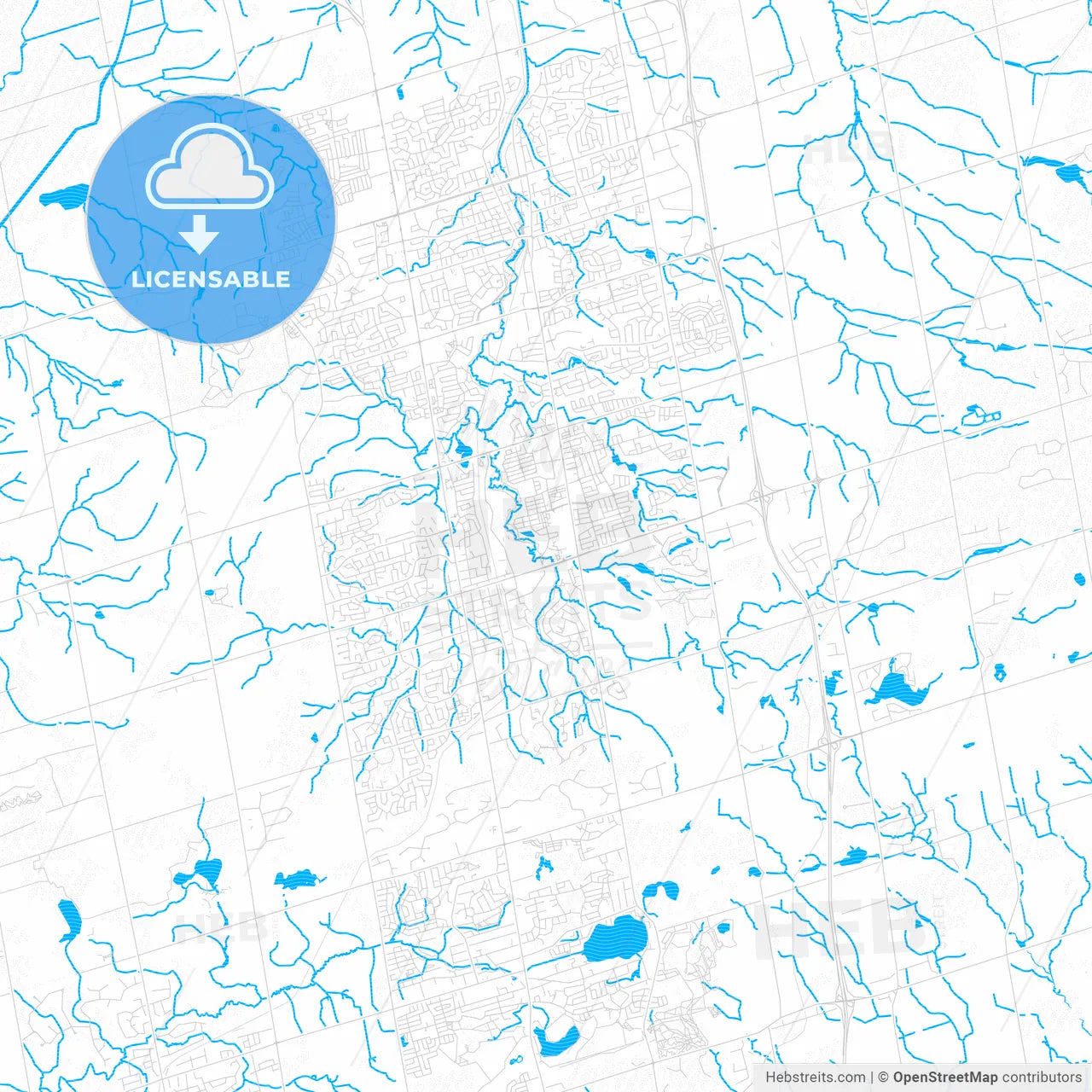 Aurora, Canada PDF vector map with water in focus