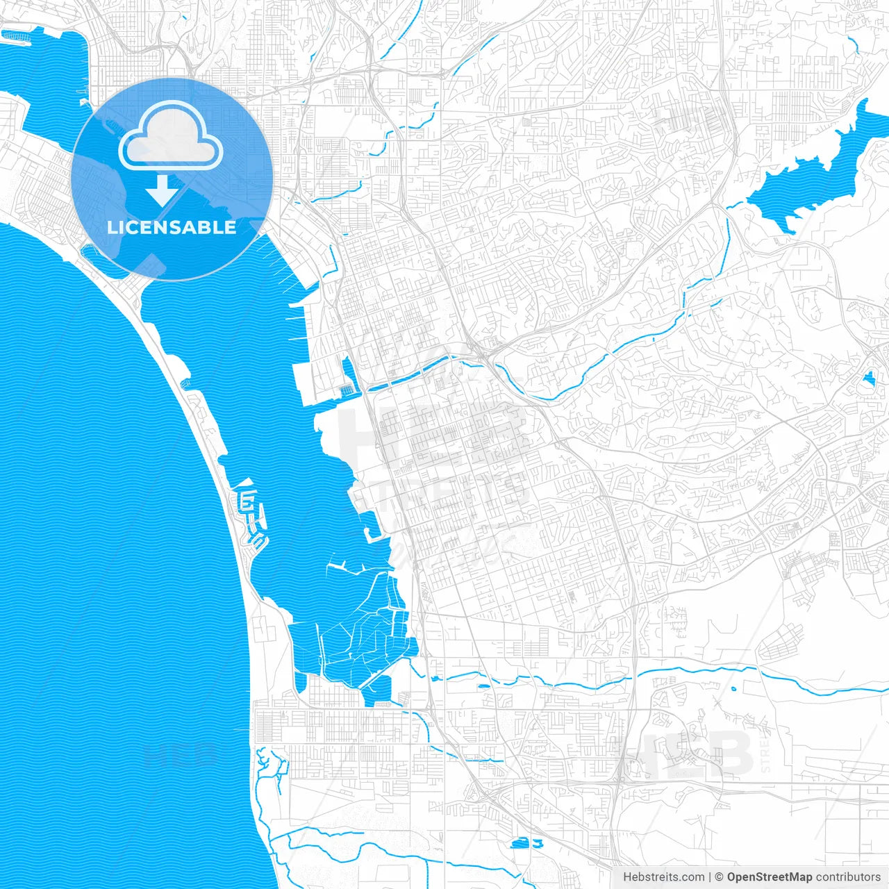 Chula Vista, California, United States, PDF vector map with water in focus