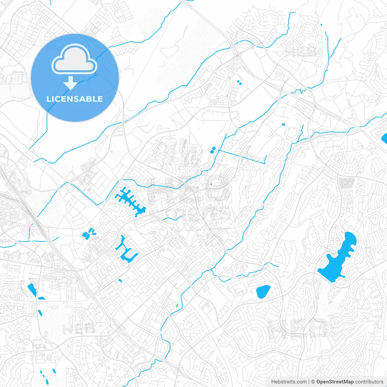 Lake Forest, California, United States, PDF vector map with water in focus
