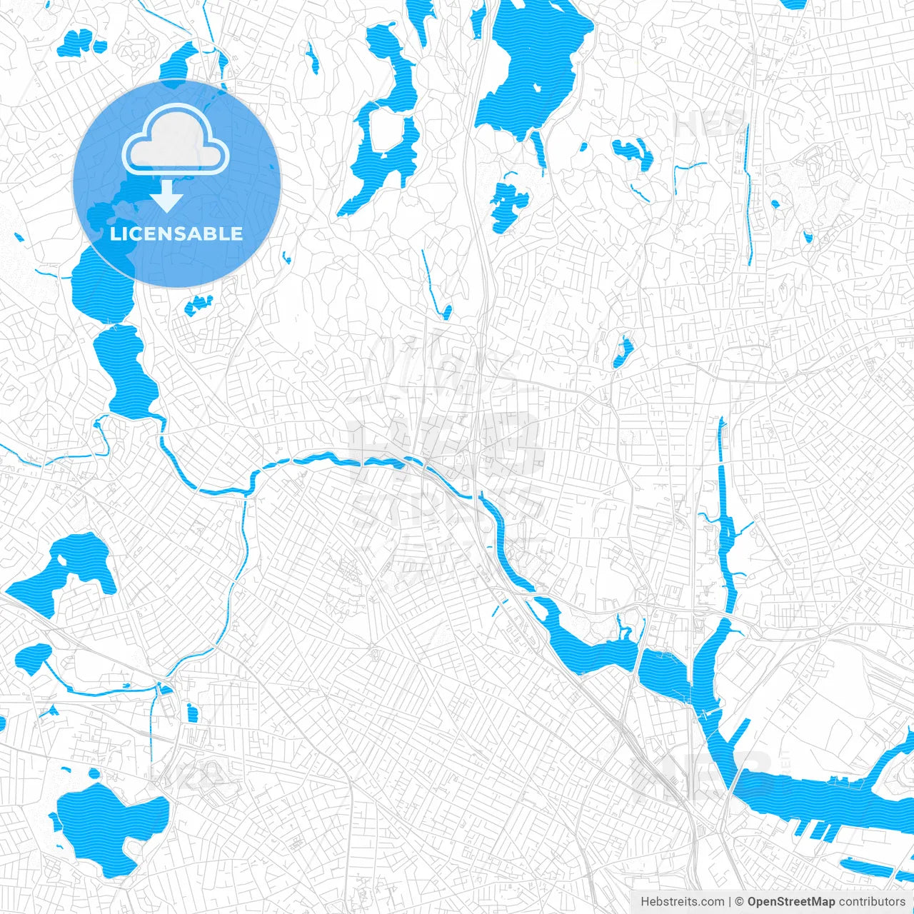 Medford, Massachusetts, United States, PDF vector map with water in focus