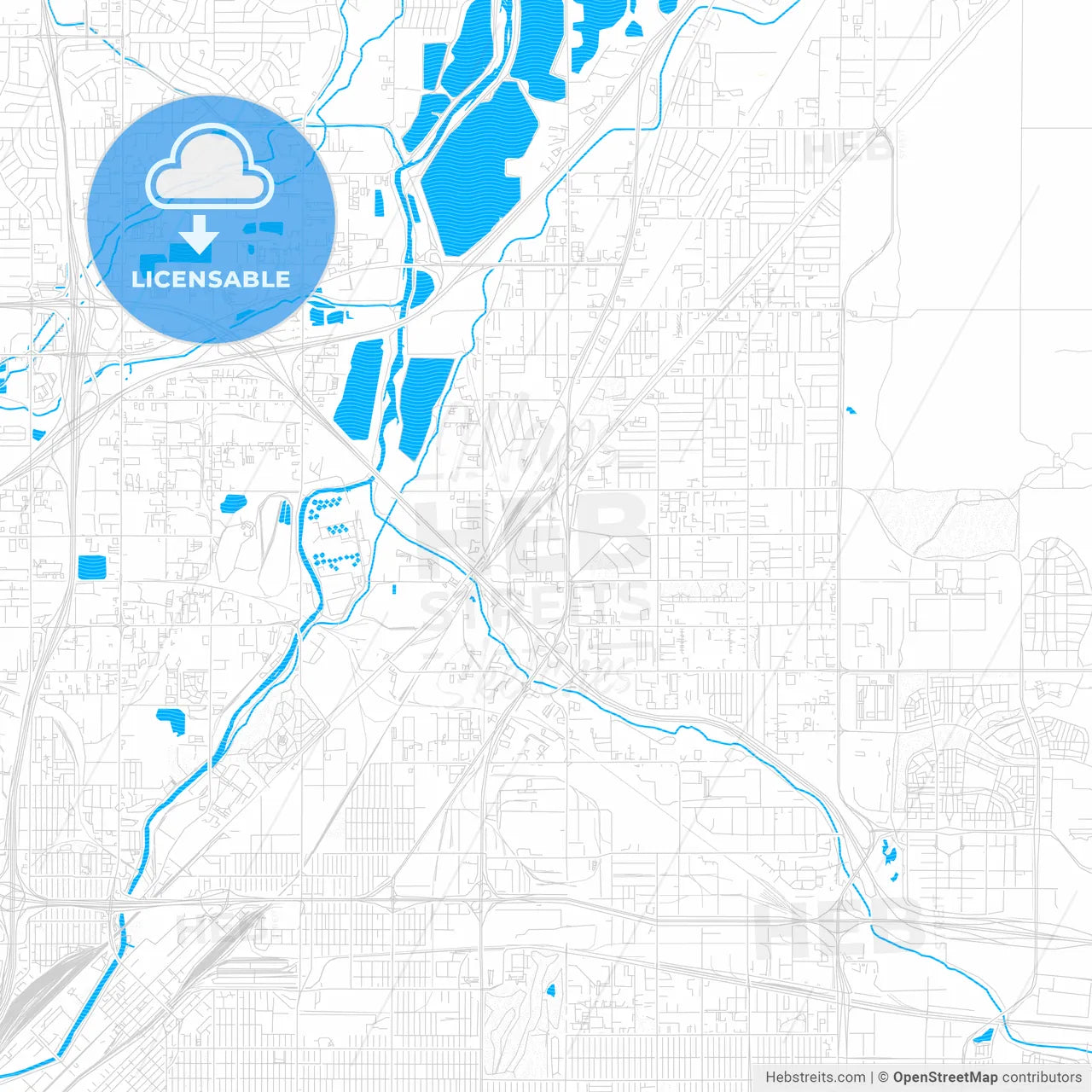 Commerce City, Colorado, United States, PDF vector map with water in focus