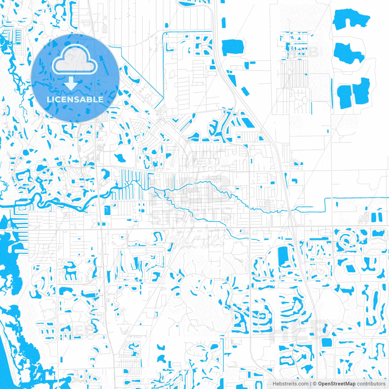 Bonita Springs, Florida, United States, PDF vector map with water in focus