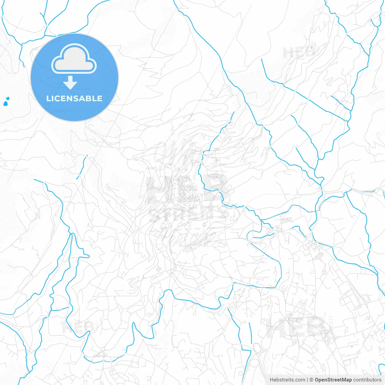Grasse, France PDF vector map with water in focus
