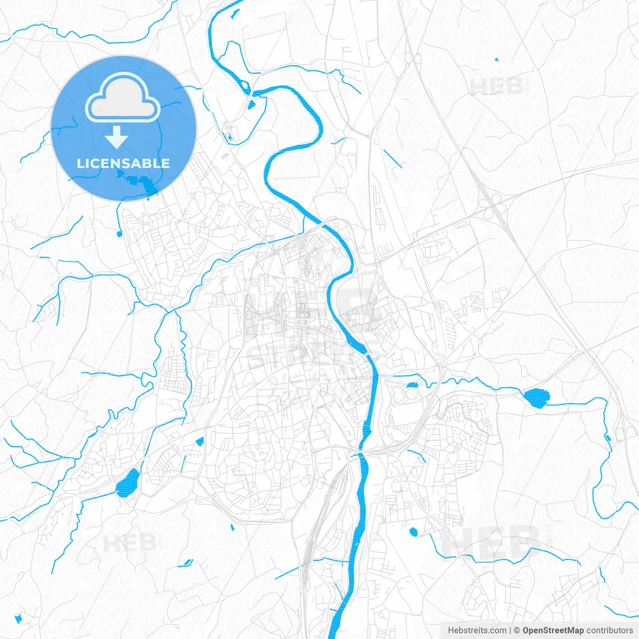 Kempten (Allgau), Germany PDF vector map with water in focus