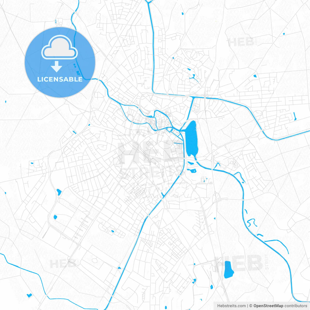 Nordhorn, Germany PDF vector map with water in focus