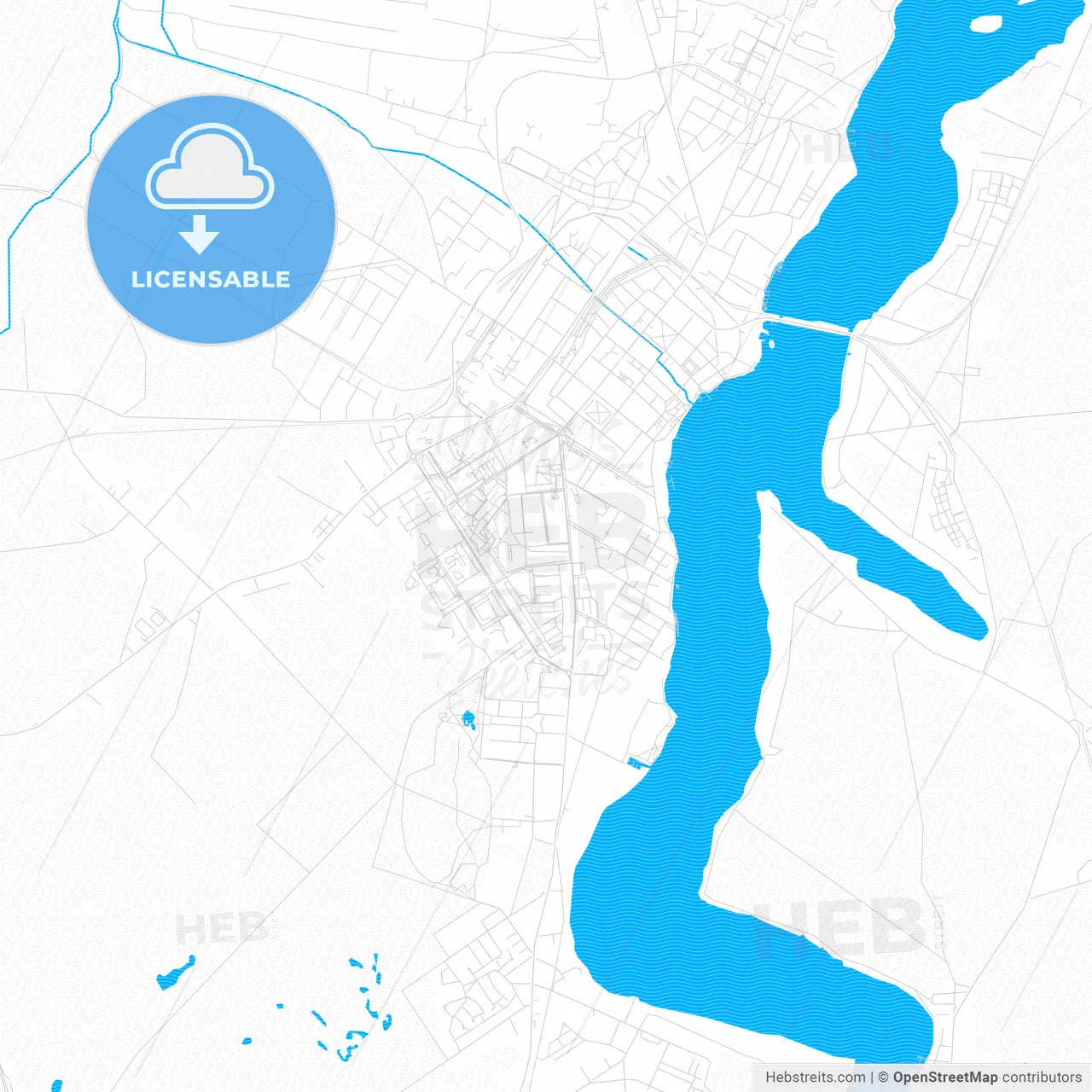 Neuruppin, Germany PDF vector map with water in focus