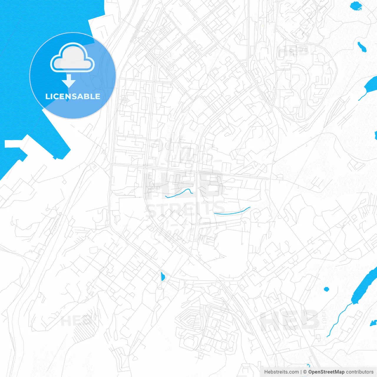 Murmansk, Russia PDF vector map with water in focus