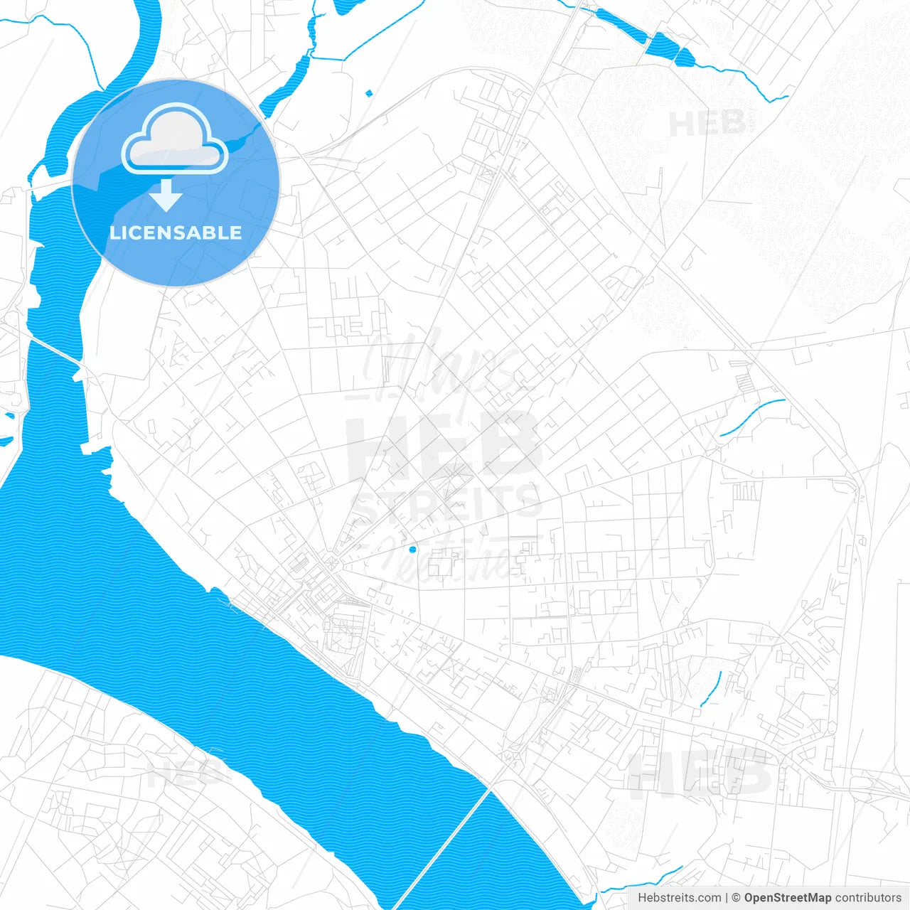 Kostroma, Russia PDF vector map with water in focus