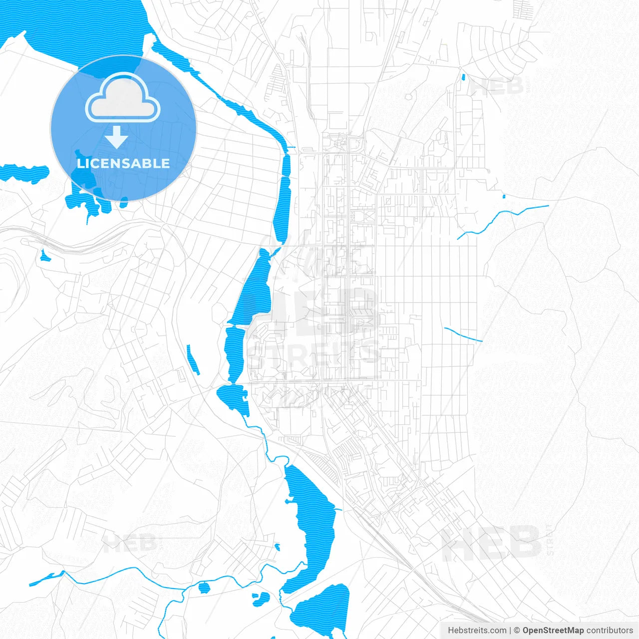 Miass, Russia PDF vector map with water in focus