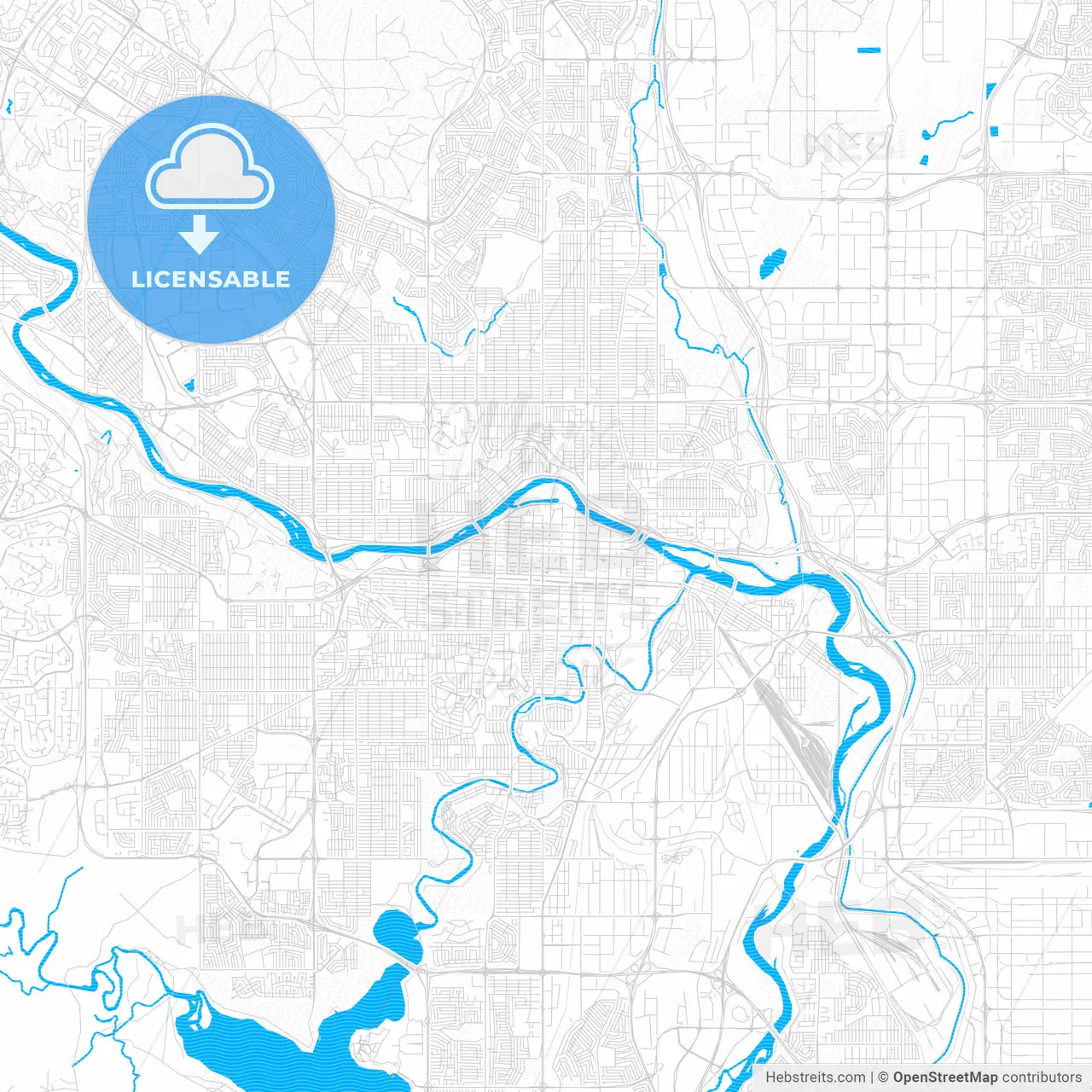 Calgary, Canada PDF vector map with water in focus