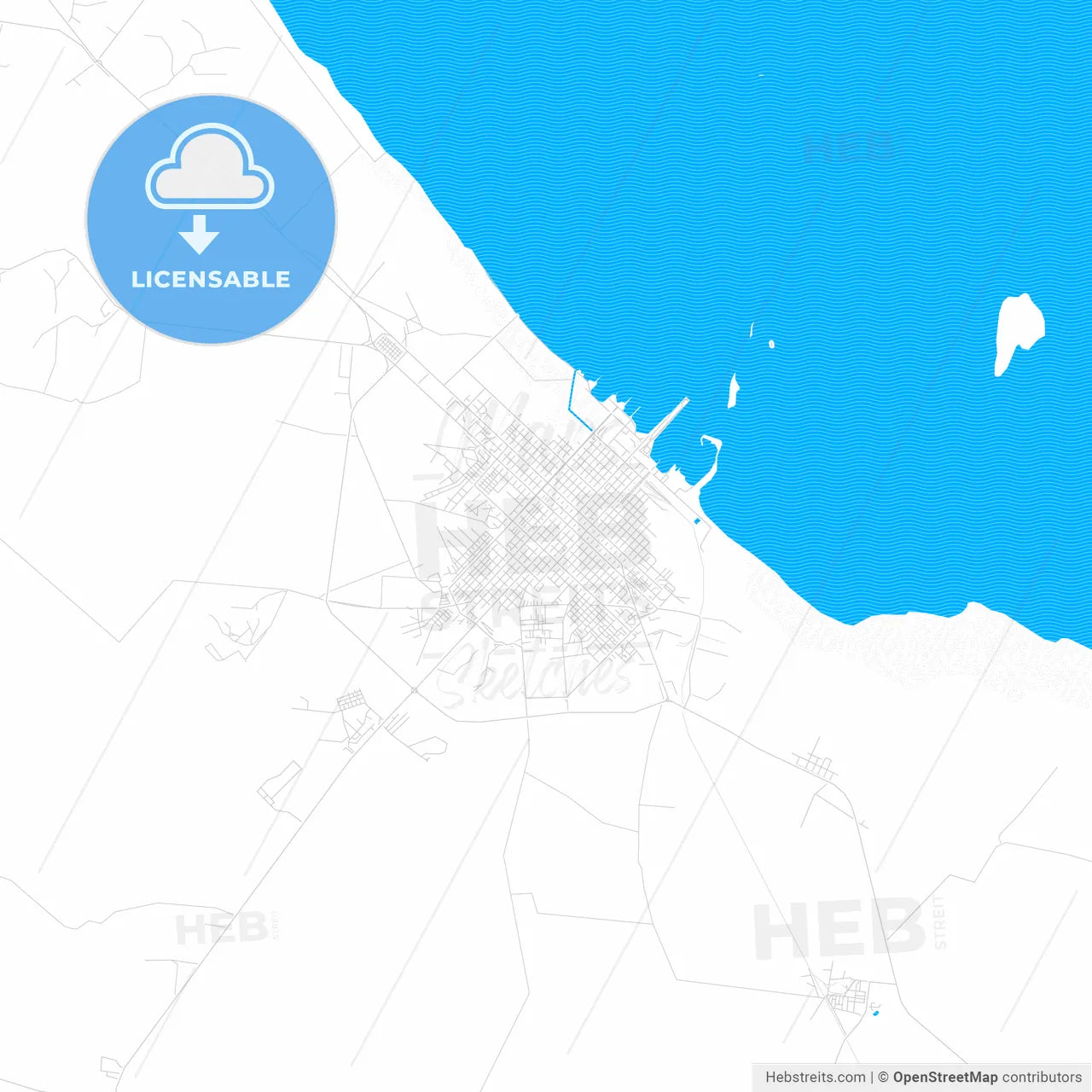 Cárdenas, Cuba PDF vector map with water in focus