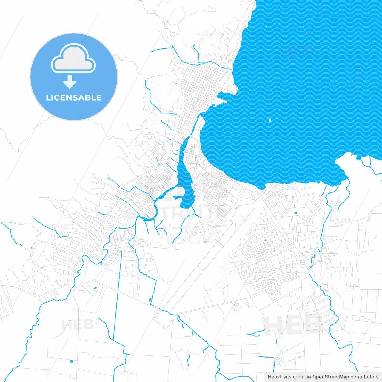 Cap-Haïtien, Haiti PDF vector map with water in focus