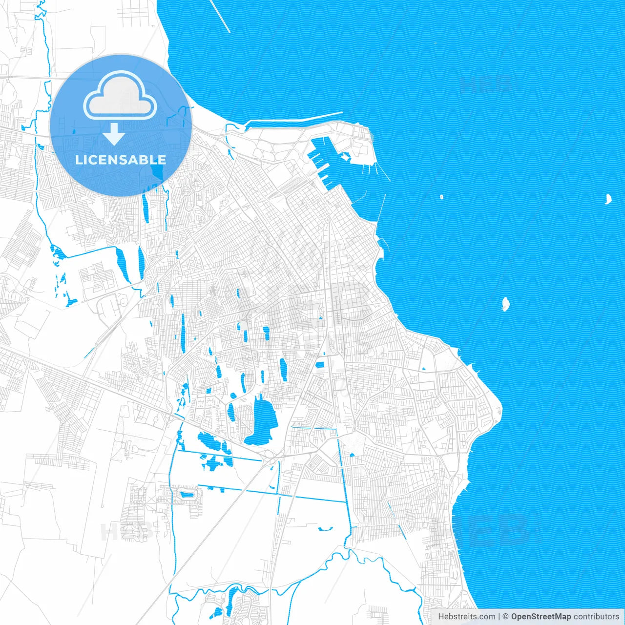 Heroica Veracruz, Mexico PDF vector map with water in focus