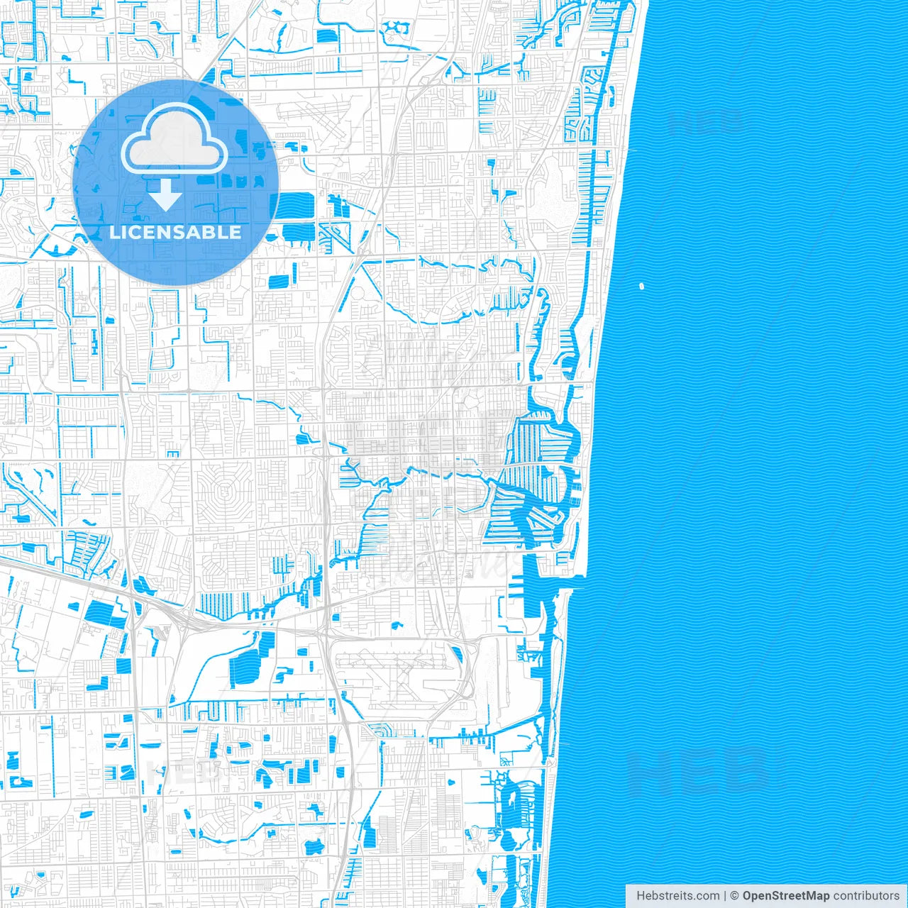 Fort Lauderdale, Florida, United States, PDF vector map with water in focus