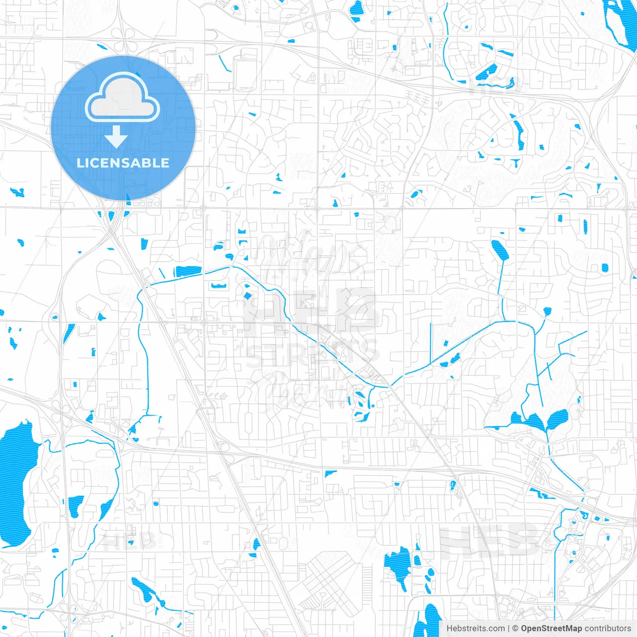 Brooklyn Park, Minnesota, United States, PDF vector map with water in focus