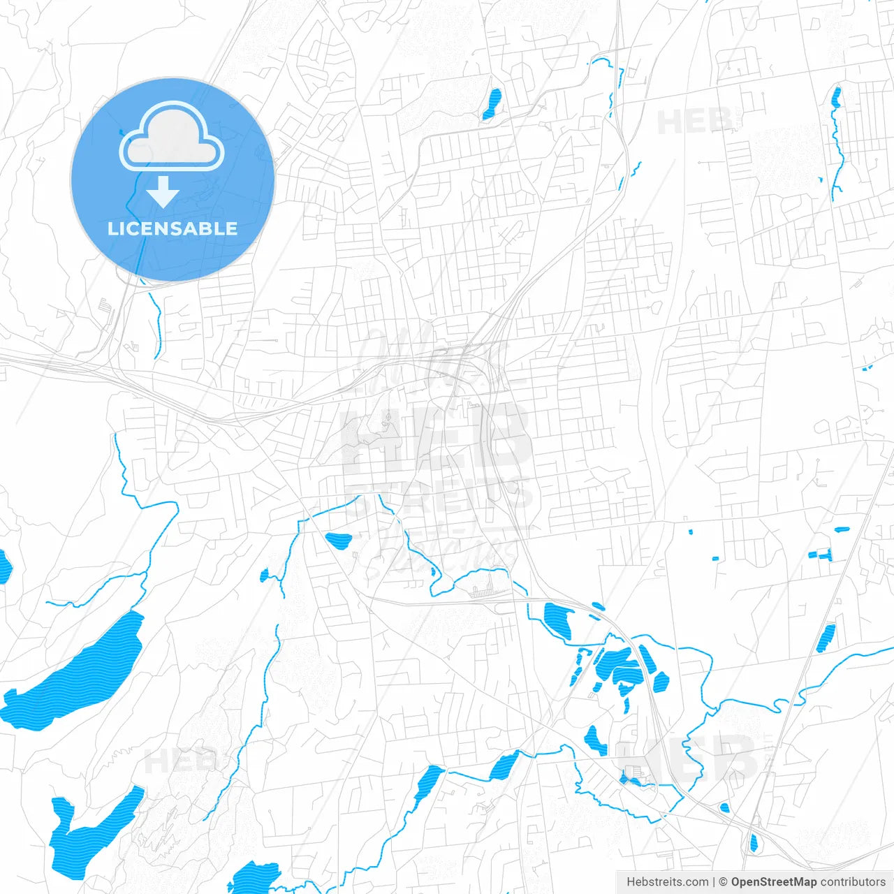 New Britain, Connecticut, United States, PDF vector map with water in focus
