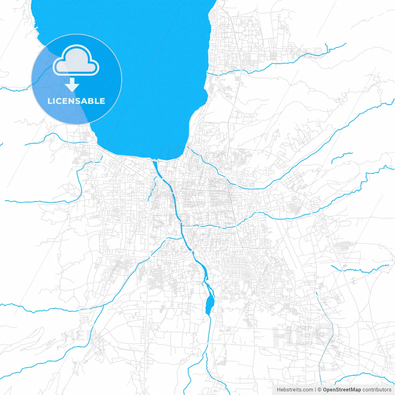 Palu, Indonesia PDF vector map with water in focus