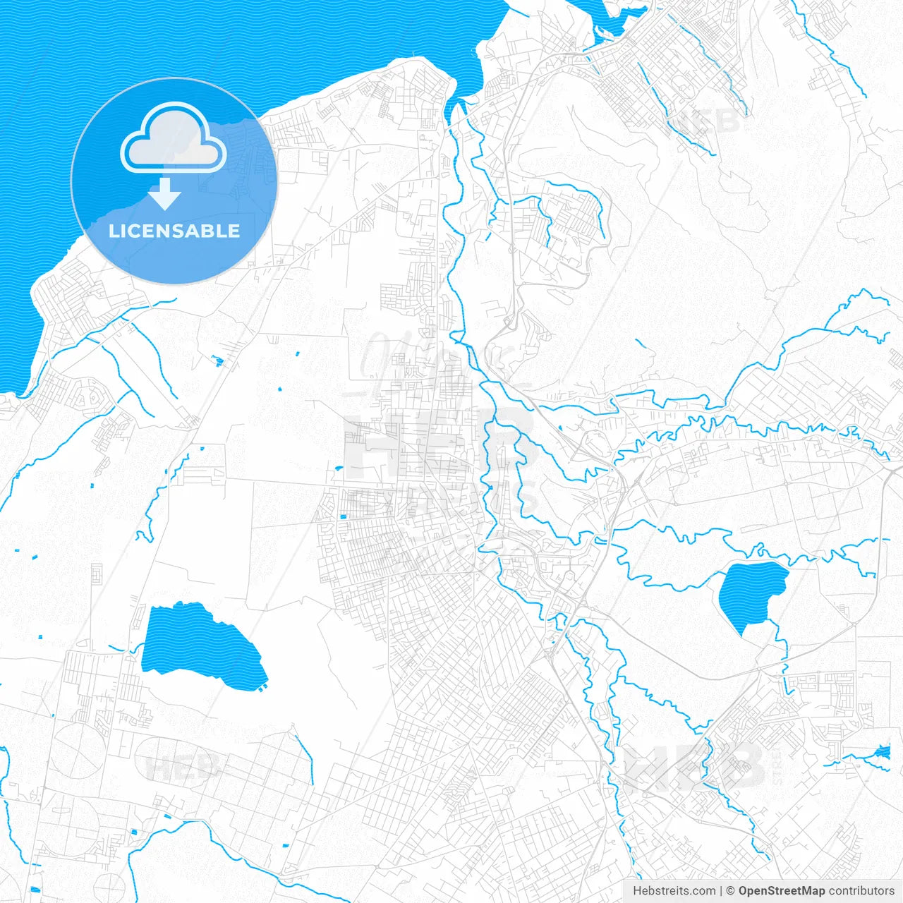 Beau Bassin-Rose Hill, Mauritius PDF vector map with water in focus