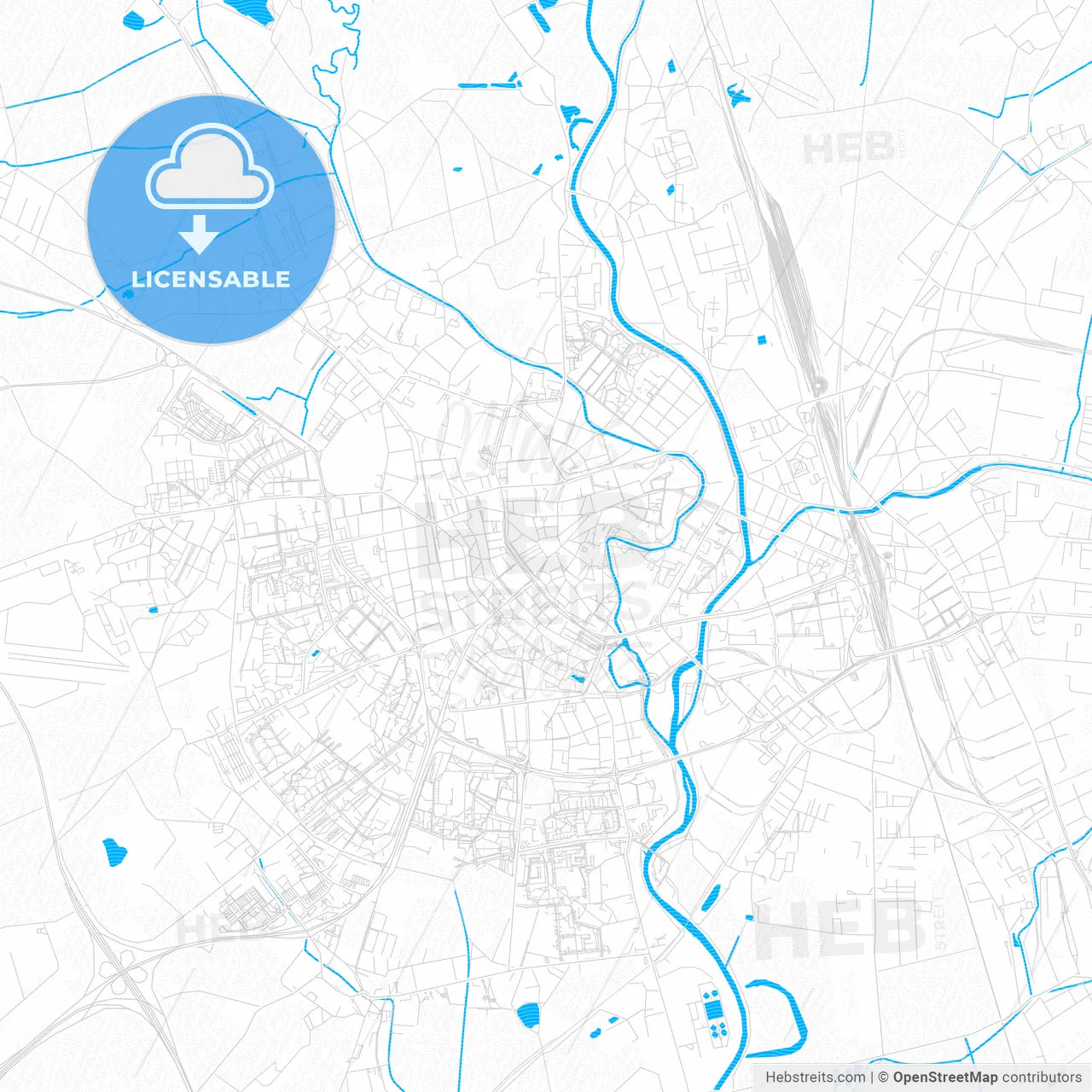 Olomouc, Czechia PDF vector map with water in focus