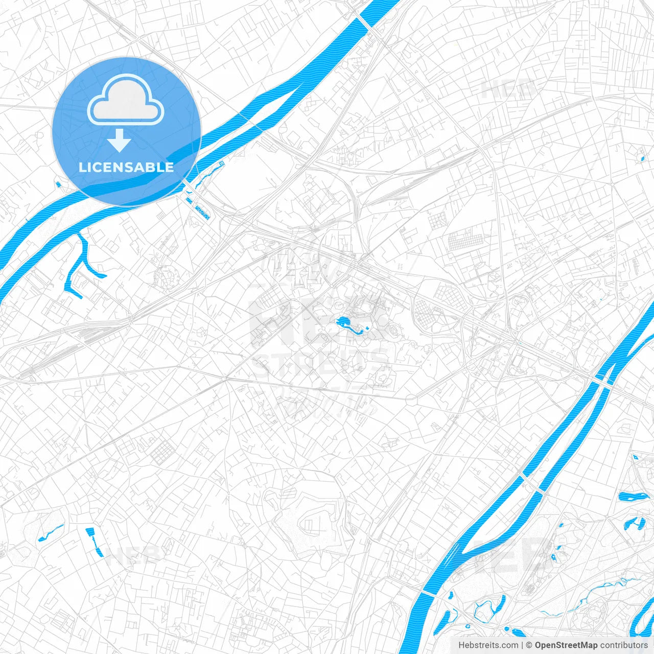 Nanterre, France PDF vector map with water in focus