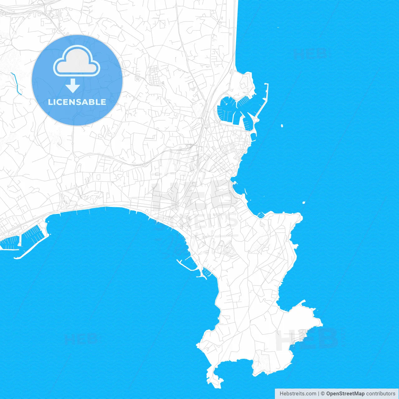 Antibes, France PDF vector map with water in focus