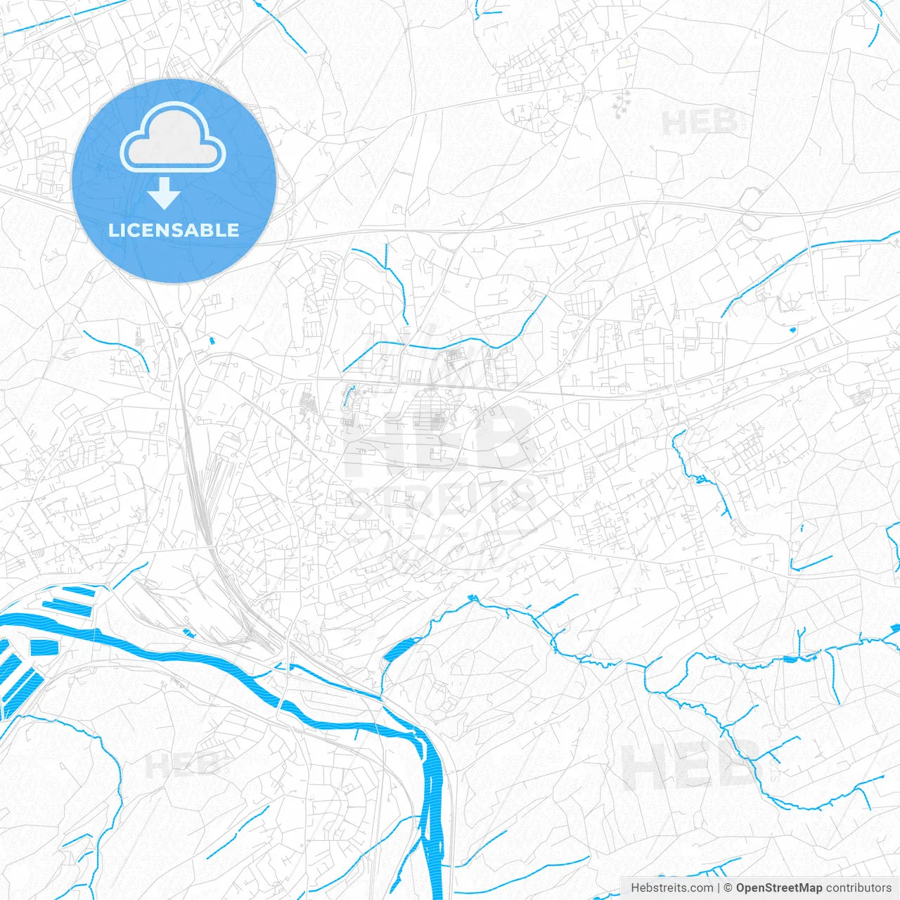 Witten, Germany PDF vector map with water in focus