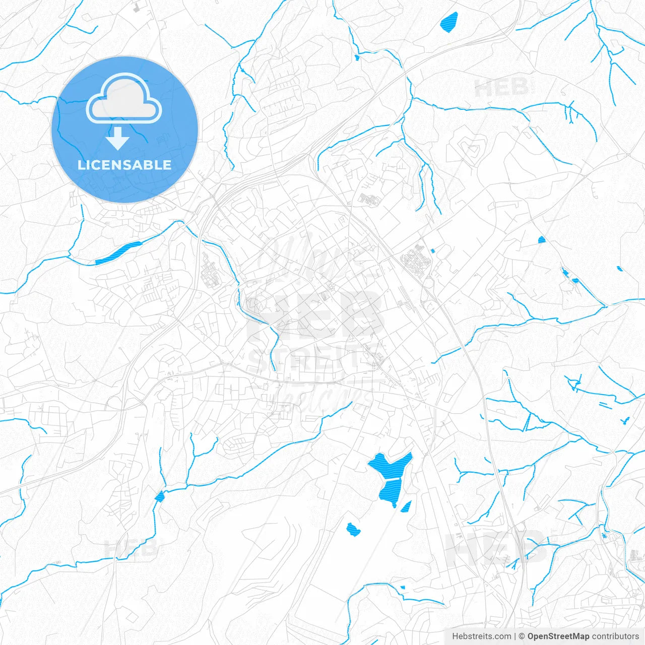 Velbert, Germany PDF vector map with water in focus