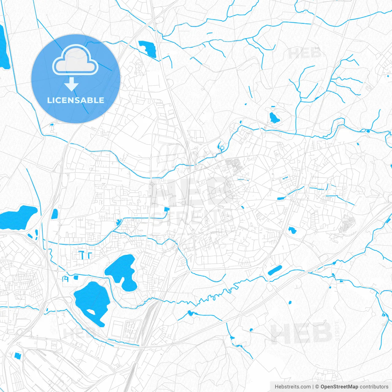 Ratingen, Germany PDF vector map with water in focus