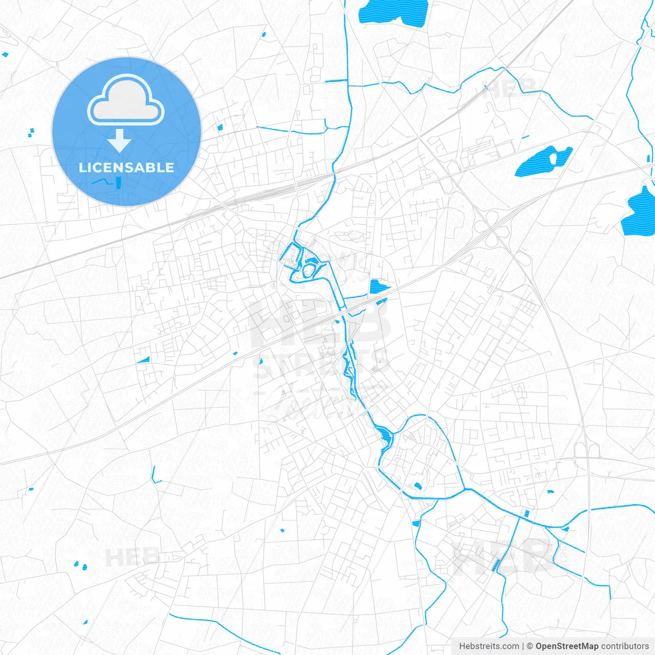 Rheda-Wiedenbruck, Germany PDF vector map with water in focus