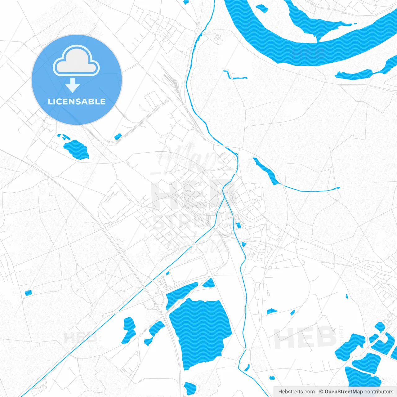Rheinberg, Germany PDF vector map with water in focus