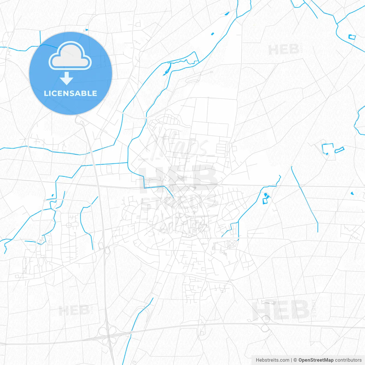 Werl, Germany PDF vector map with water in focus