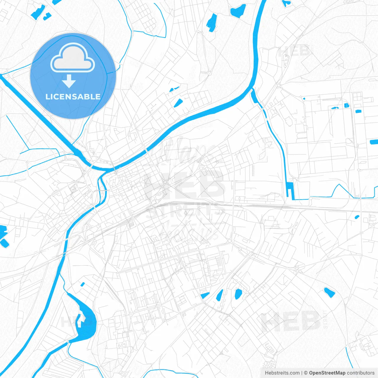 Győr, Hungary PDF vector map with water in focus