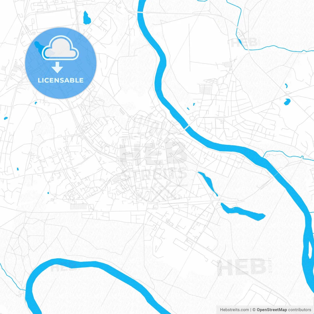 Alytus, Lithuania PDF vector map with water in focus