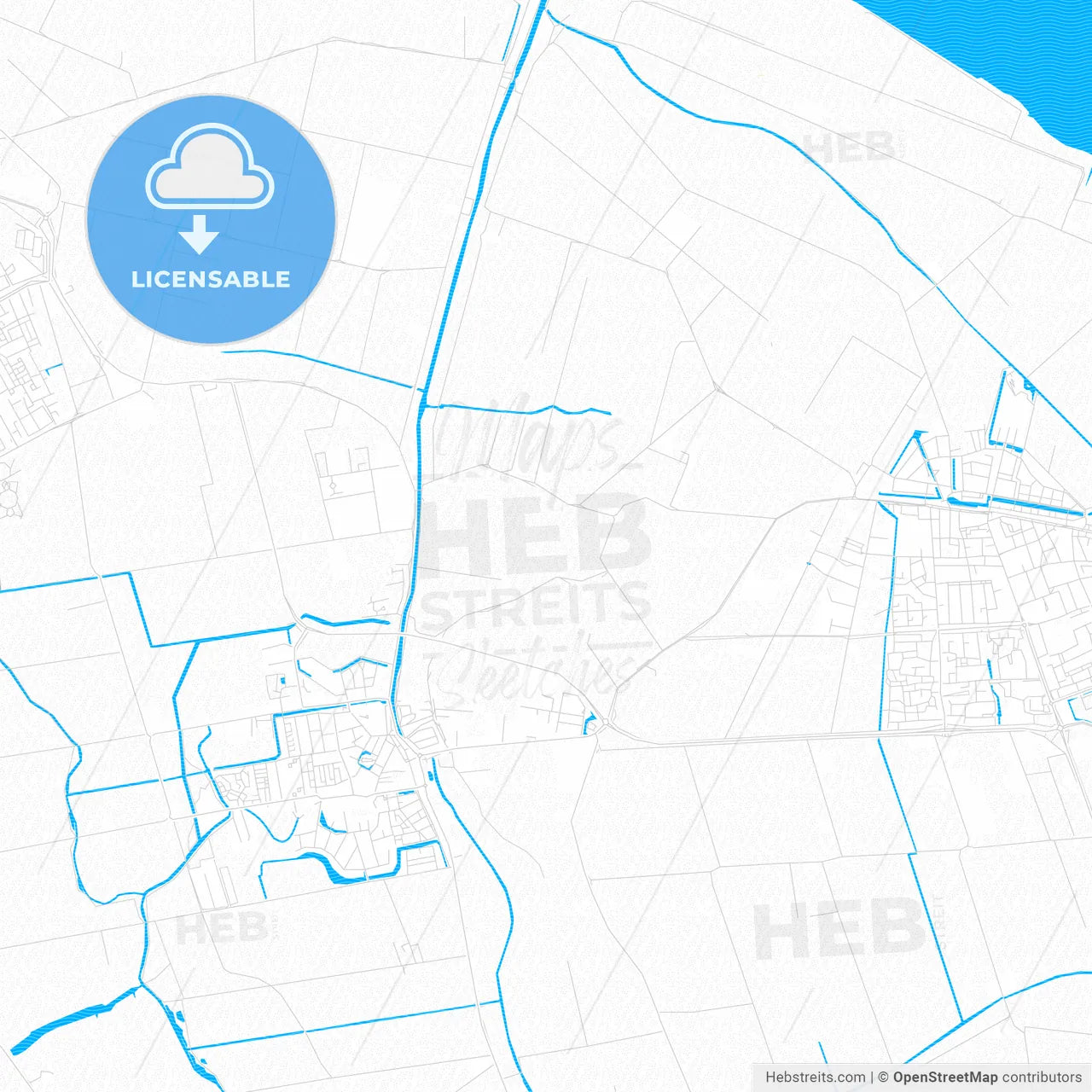 Goeree-Overflakkee, Netherlands PDF vector map with water in focus
