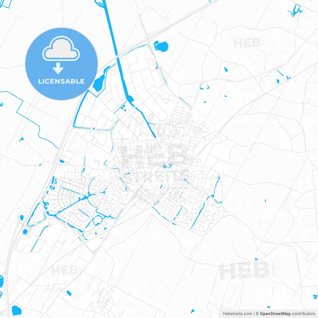 Nijkerk, Netherlands PDF vector map with water in focus