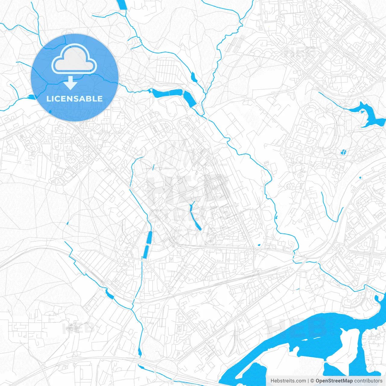 Krasnogorsk, Russia PDF vector map with water in focus