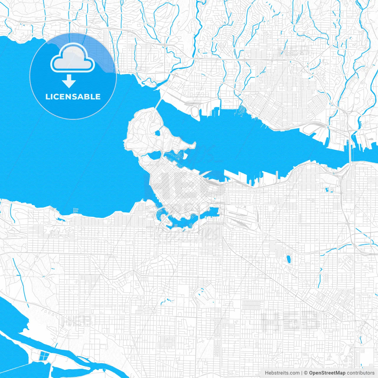 Vancouver, Canada PDF vector map with water in focus